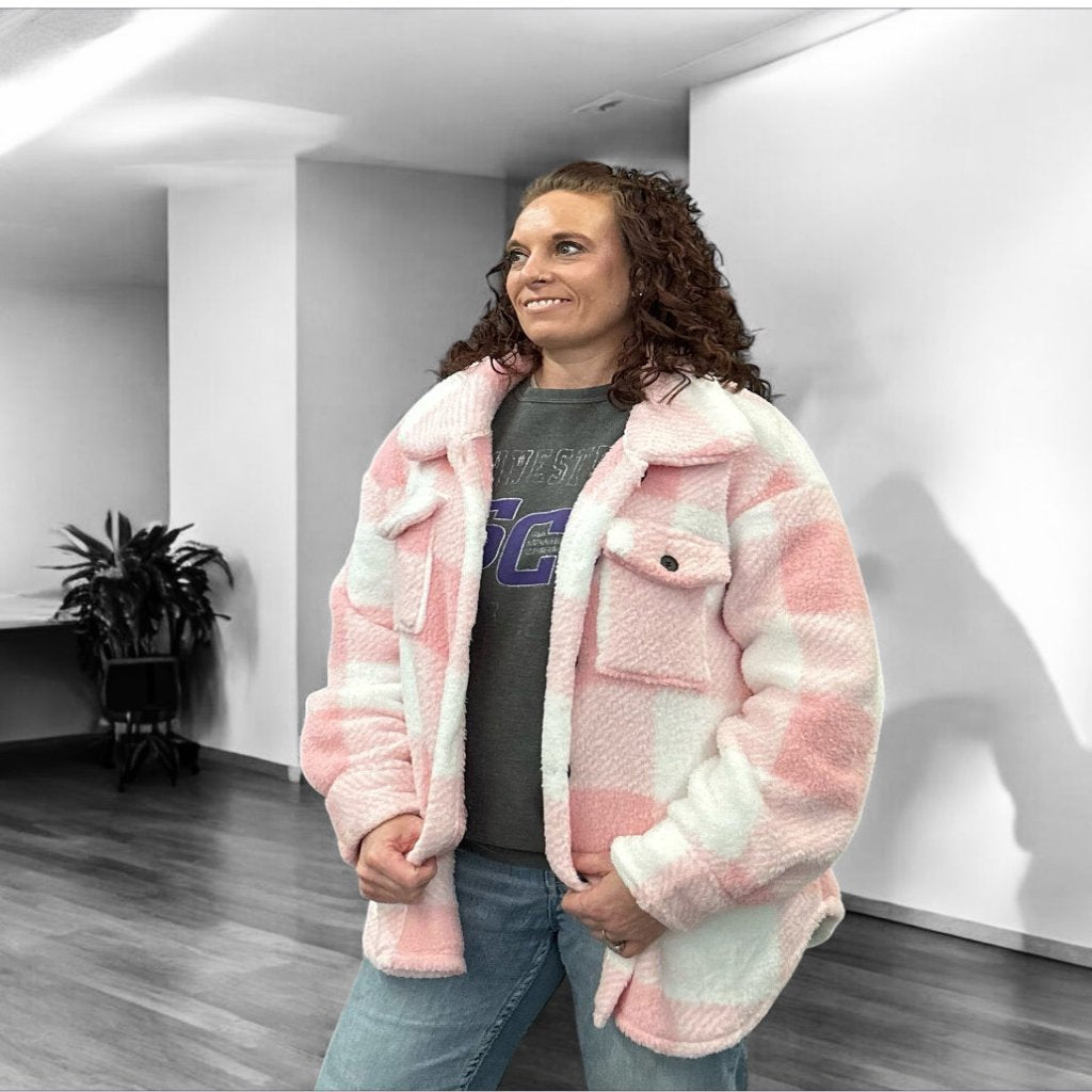 Pink and White Checkered Sherpa