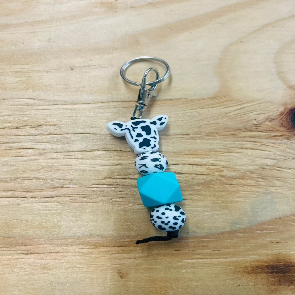 Teal Cow Keychain