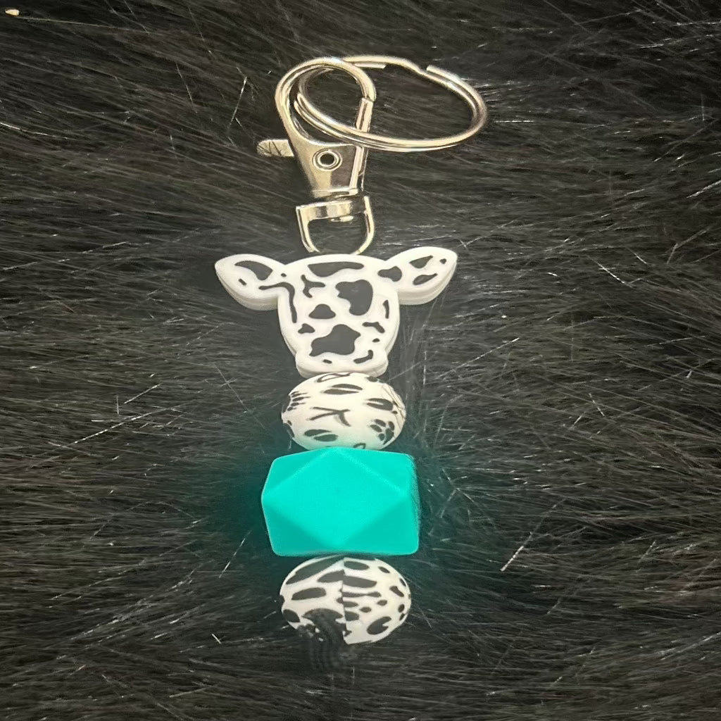 Teal Cow Keychain