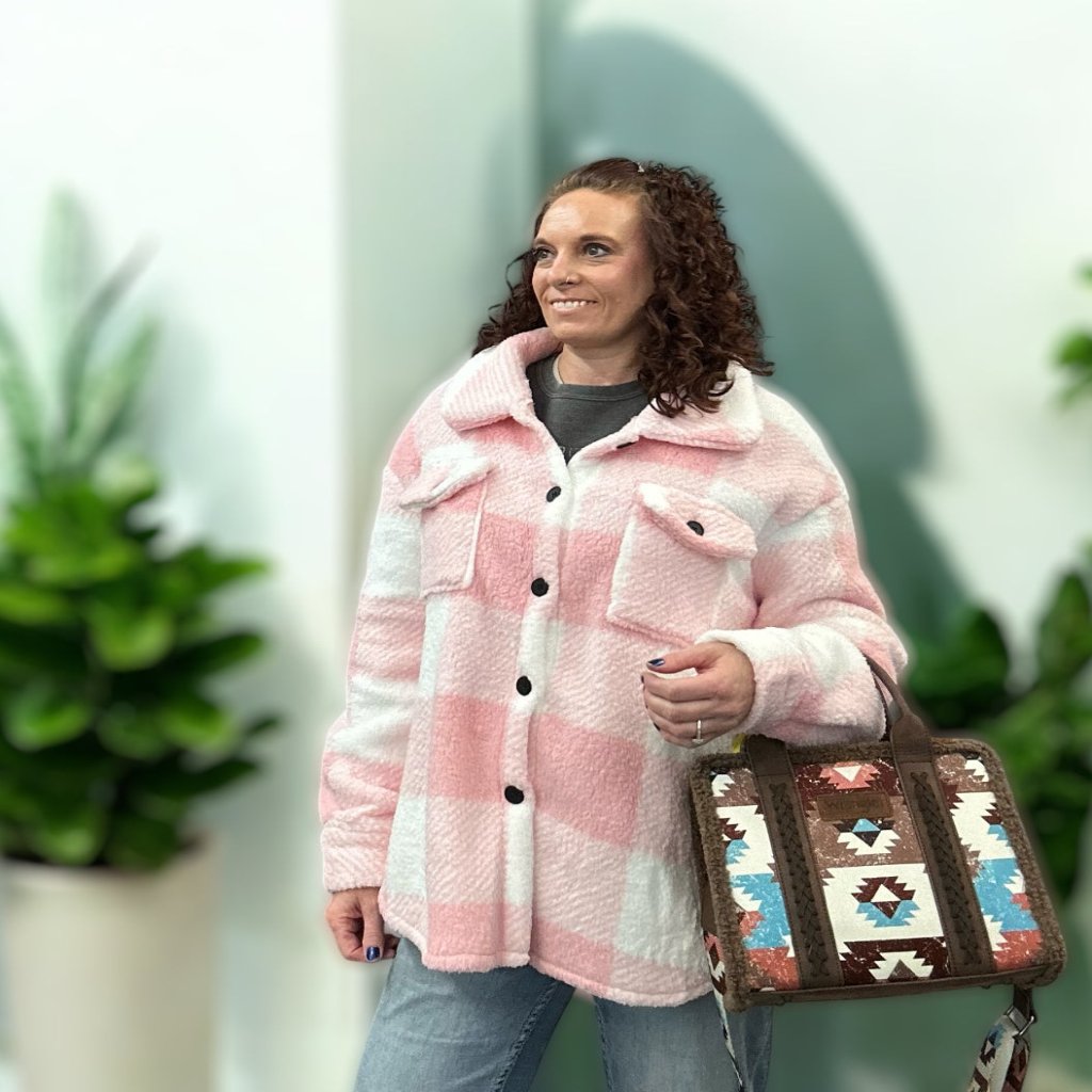 Pink and White Checkered Sherpa