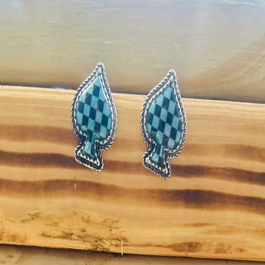 Blue Glitter Spade Earrings