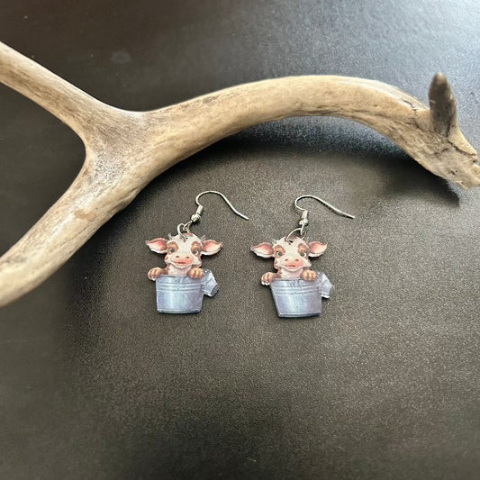 Cow In Bucket Earrings