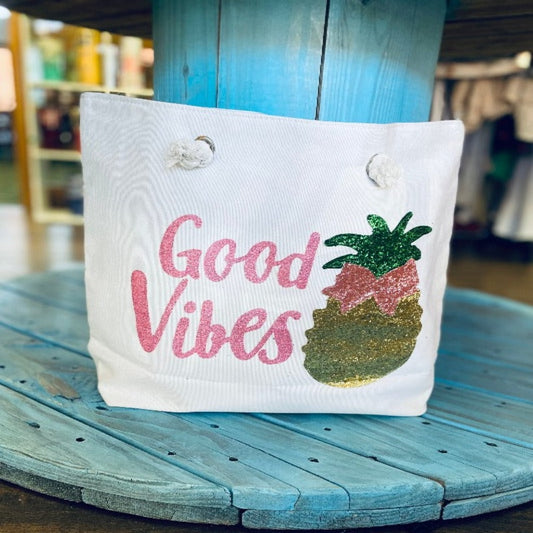 Good Vibes Glitter Beach Tote Bag